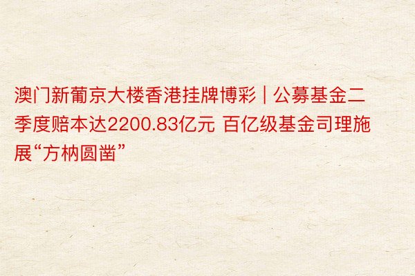 澳门新葡京大楼香港挂牌博彩 | 公募基金二季度赔本达2200.83亿元 百亿级基金司理施展“方枘圆凿”