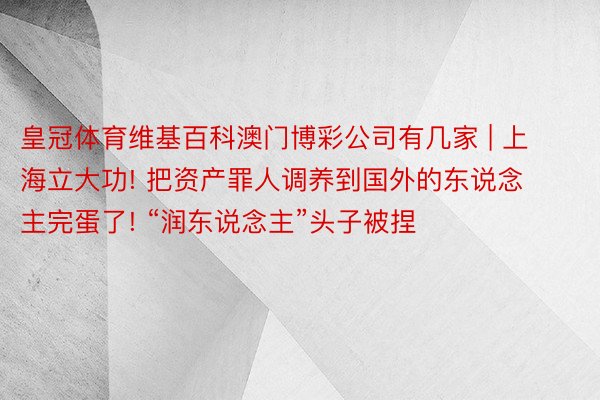 皇冠体育维基百科澳门博彩公司有几家 | 上海立大功! 把资产罪人调养到国外的东说念主完蛋了! “润东说念主”头子被捏