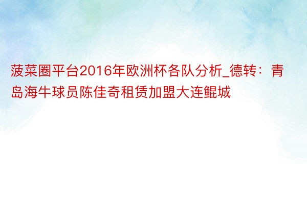 菠菜圈平台2016年欧洲杯各队分析_德转：青岛海牛球员陈佳奇租赁加盟大连鲲城