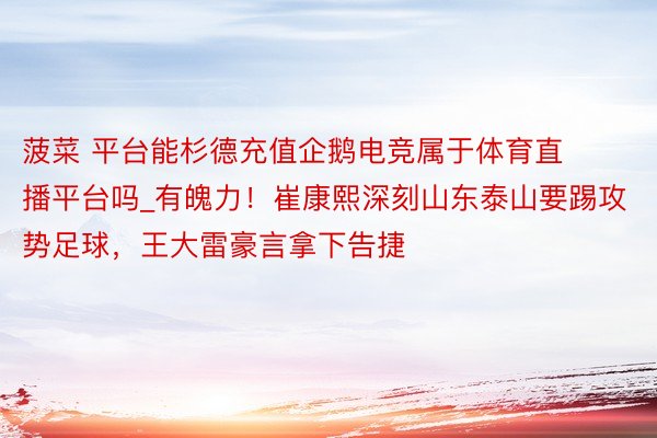 菠菜 平台能杉德充值企鹅电竞属于体育直播平台吗_有魄力！崔康熙深刻山东泰山要踢攻势足球，王大雷豪言拿下告捷